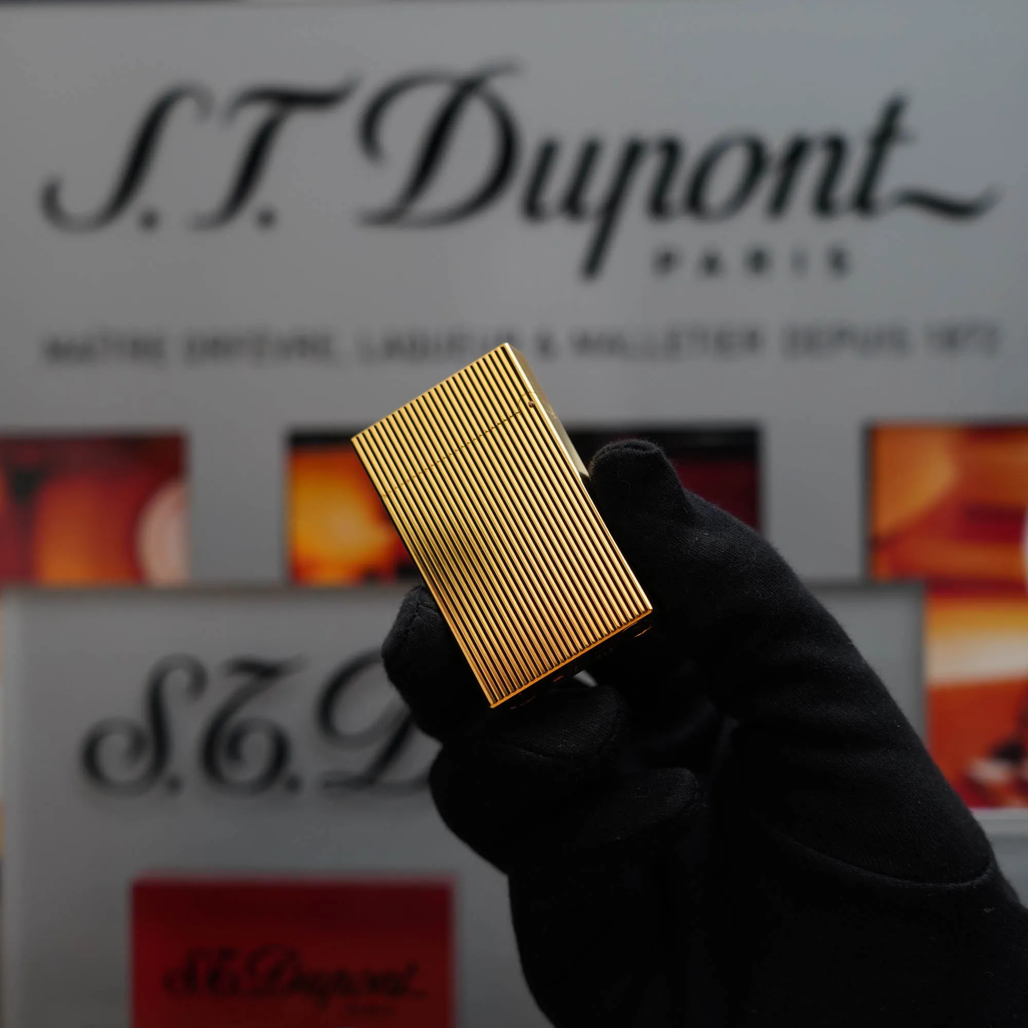 Vintage 1980 St Dupont Montparnasse Heavy 24k Gold Finish ''Vertical Line'' Ligne 2 Lighter