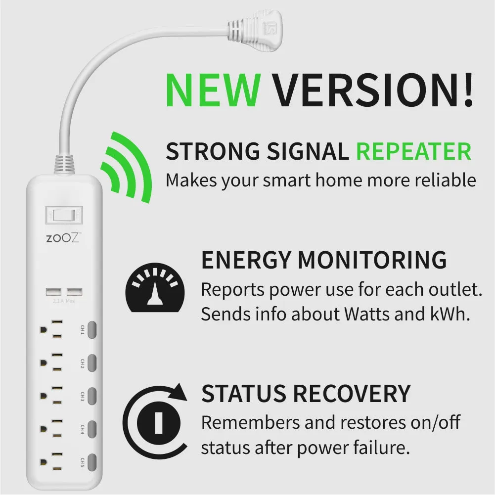 Zooz 800 Series Z-Wave Long Range Power Strip ZEN20 800LR